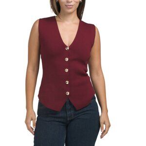 LOVE TREE Burgandy Knit Vest With Gold Tone Buttons
